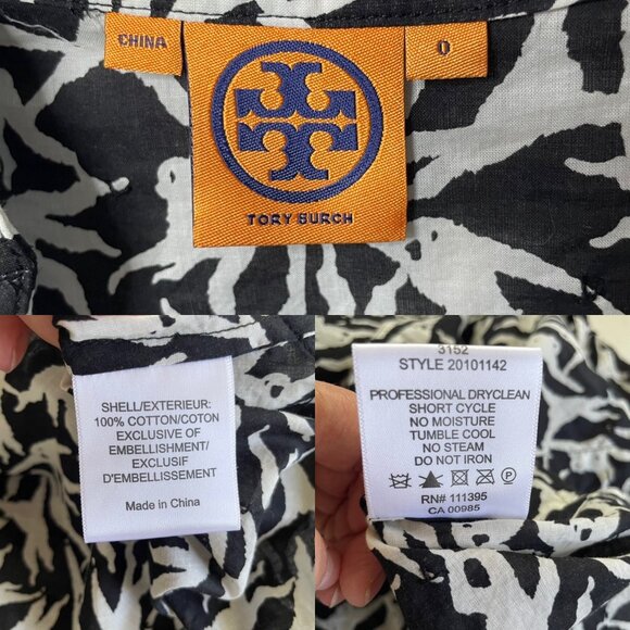 TORY BURCH Women's Black & White Monkey Print Sequins V-Neck Cotton Blouse Sz 0 - Picture 3 of 8